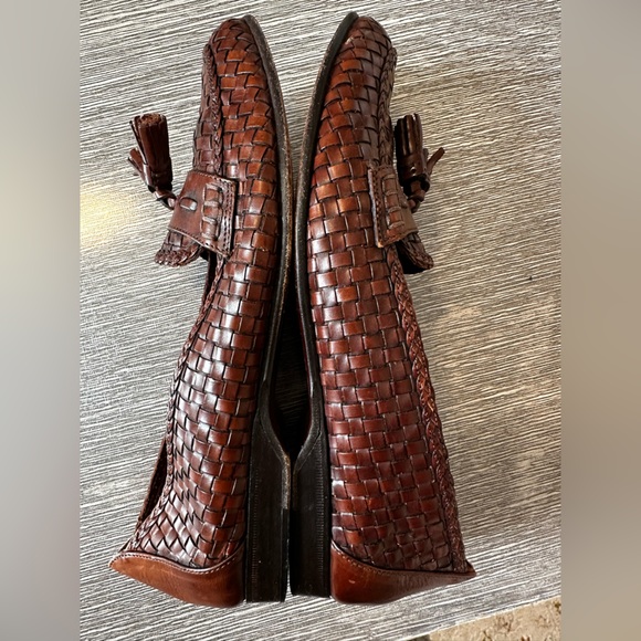 Cole Haan Brown Woven Leather Tassel Loafers - Picture 6 of 7